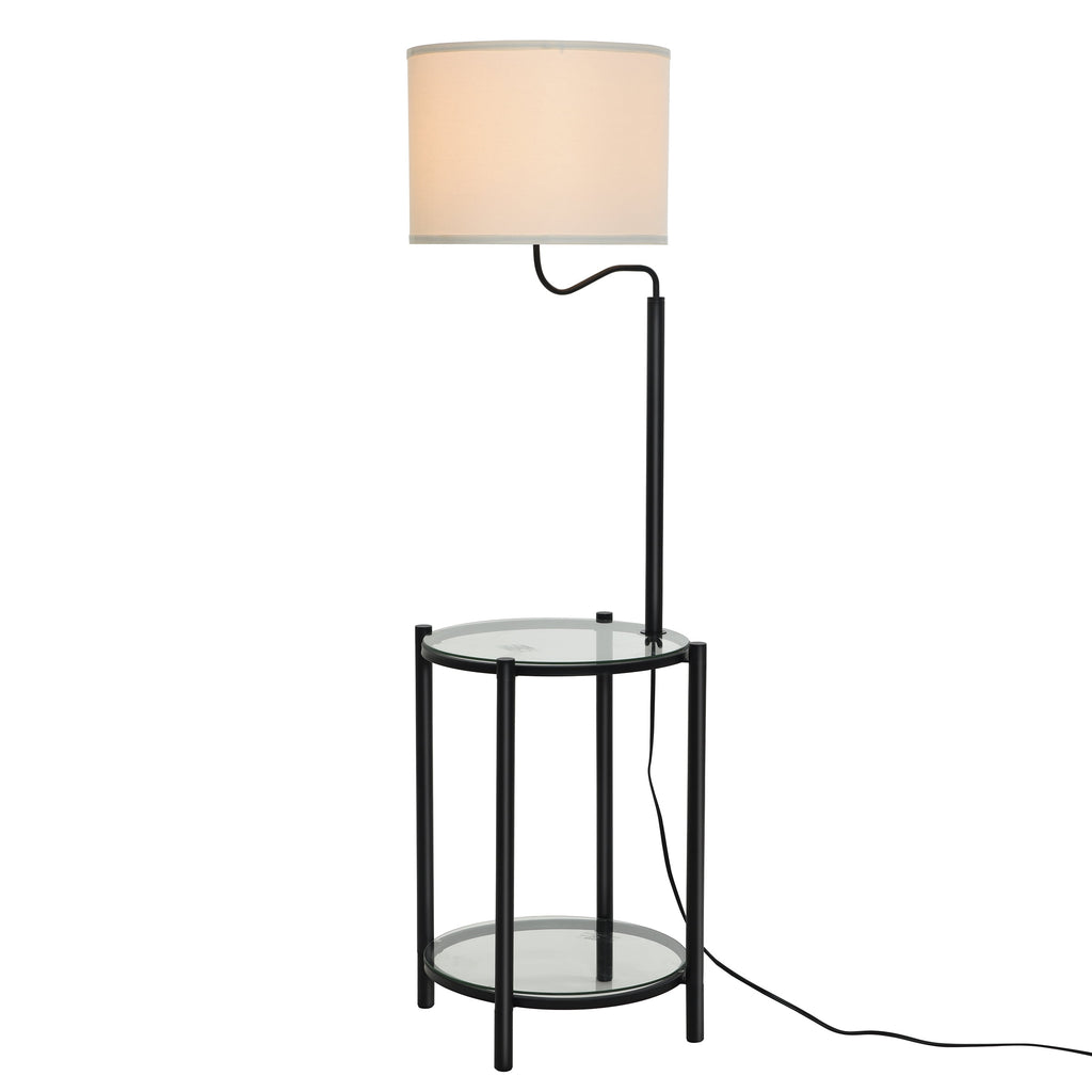 Velmora™ Glass End Table Floor Lamp with White Shade, Matte Black, 17"L x 17"W x 54"H