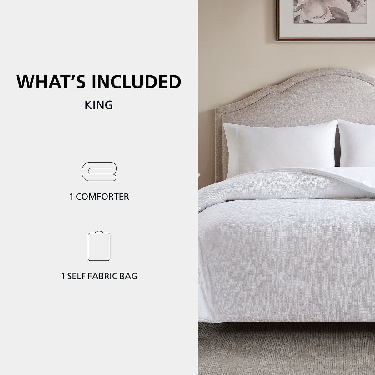 Velmora™ King Comforter, Reversible Down Alternative, All-Season, White Seersucker