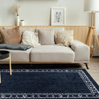 Velmora™ Washed Indigo Bordered Tufted Washable Area Rug, 5 ft x 7 ft