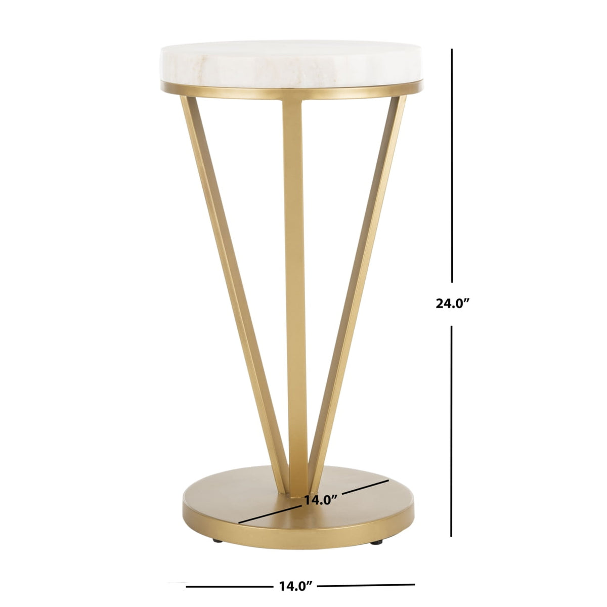Velmora™ Theia Modern Glam Round 3-Leg Accent Table, White Marble/Gold
