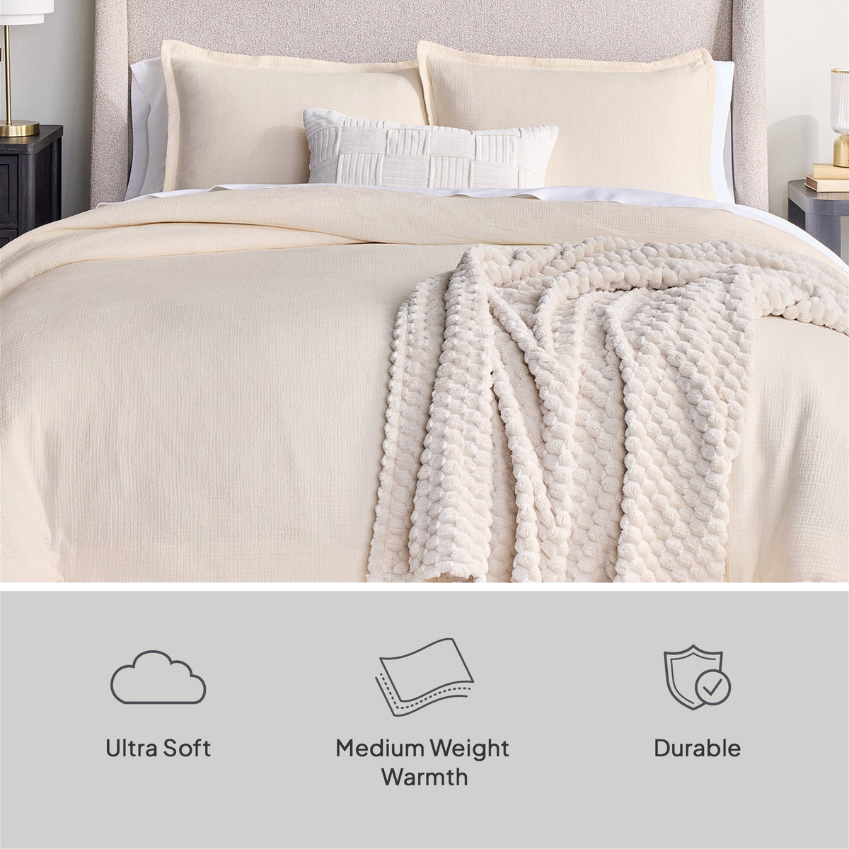 Velmora™ Full/Queen Comforter Set, All-Season, 3-Piece, Cream Gauze