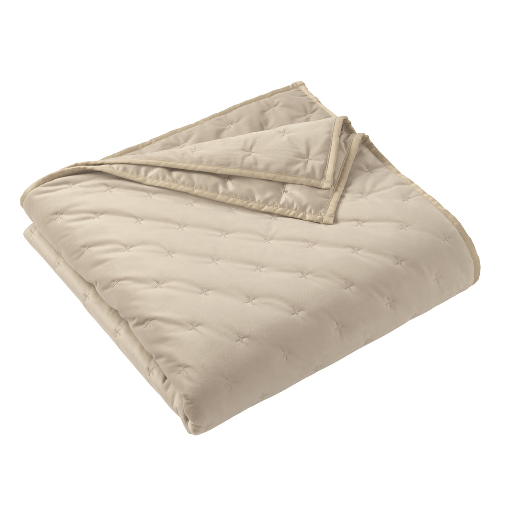 Velmora™ Tan Soft Velvet Embroidered Quilt, Full/Queen