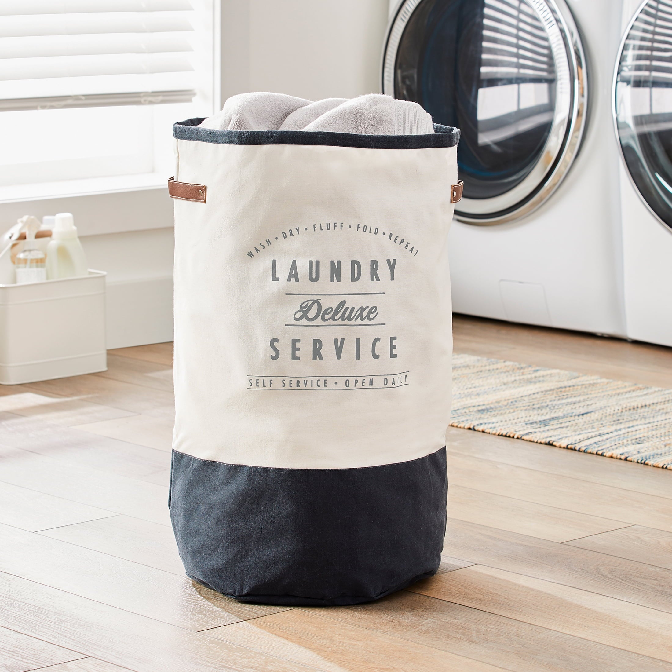 Velmora™ (2 pack) Ivory/Grey Canvas Laundry Hamper, 16 in x 25 in