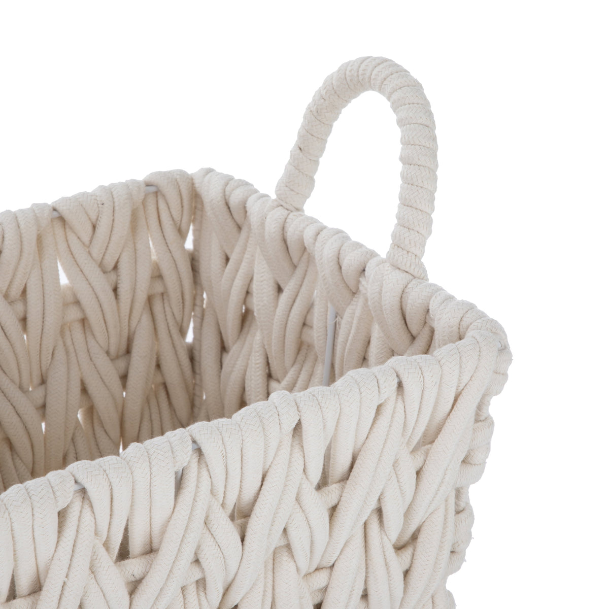 Velmora™ (2 pack) Medium White Woven Rope Decorative Storage Basket with Handles, 14.3 in x 11 in x 9 in