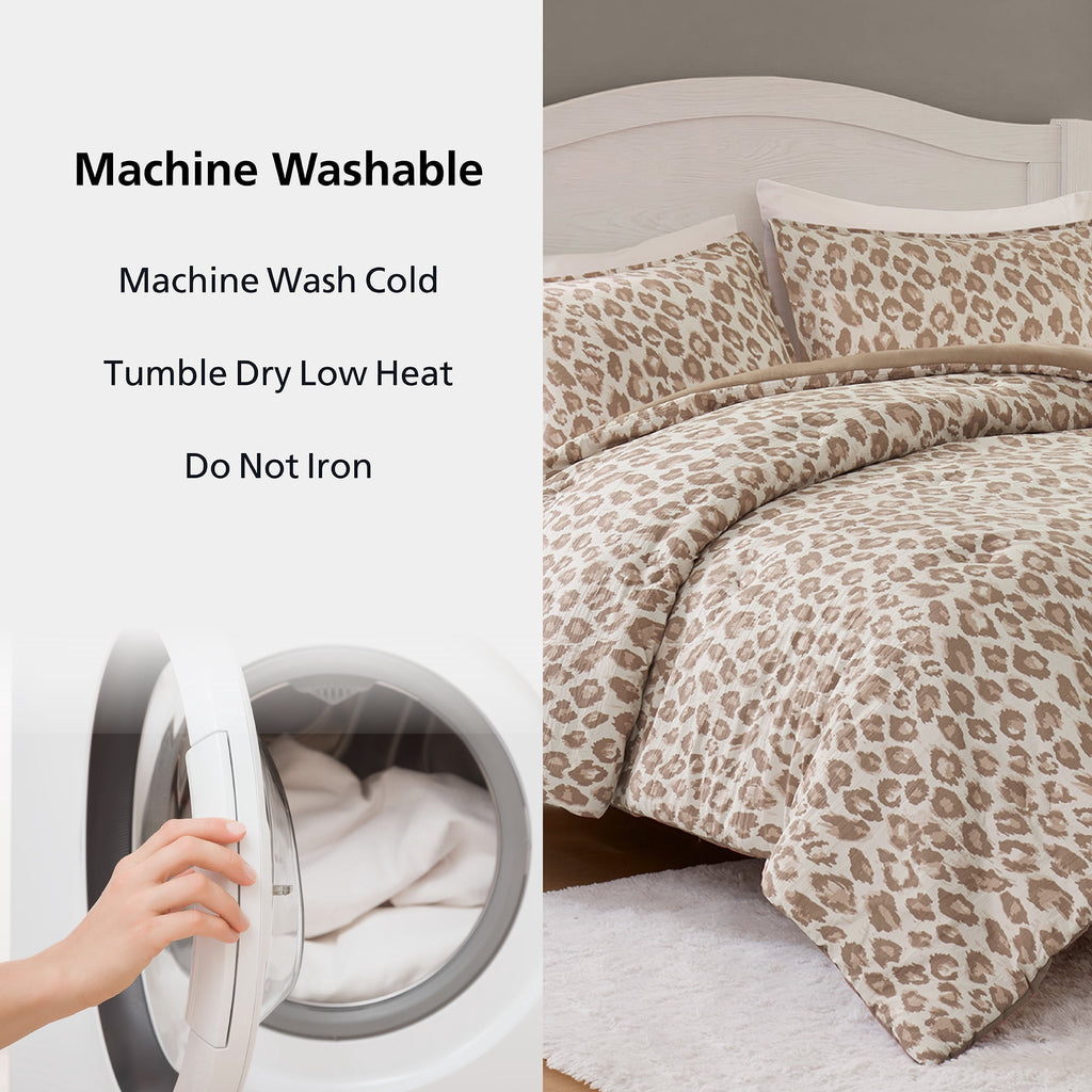 Velmora™ Leopard Print 3-Piece Neutral Comforter Set, Full/Queen