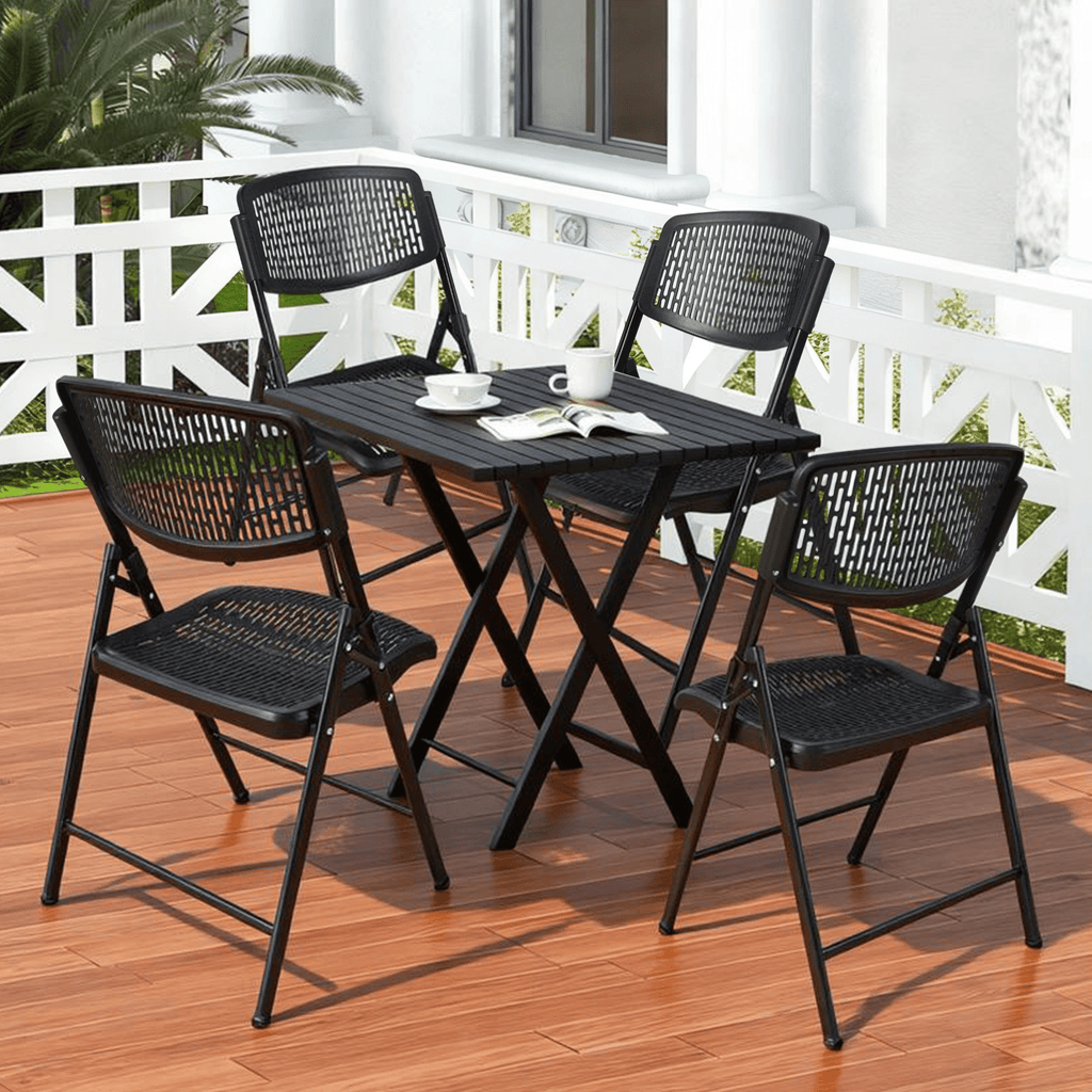 Velmora™ Premium Breathable Resin Folding Chair, Black, Set of 4