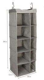 Velmora™ (2 pack) 5-Tier Hanging Closet Storage Organizer Dividers for Shoes and Clothes, 10-Compartments, Polyester & Cotton