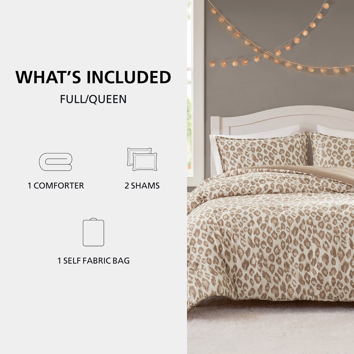 Velmora™ Leopard Print 3-Piece Neutral Comforter Set, Full/Queen