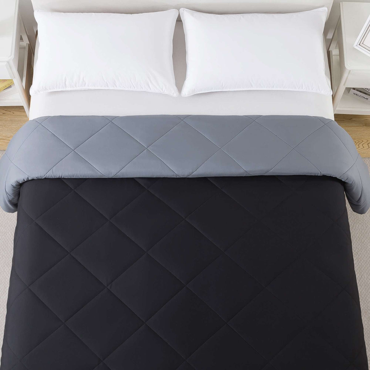 Velmora™ Full/Queen Comforter, All-Season Reversible Microfiber, Black