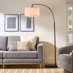Velmora™ Michelle 71-Inch Metal Arc Floor Lamp with White Fabric Shade and 3-Way Switch