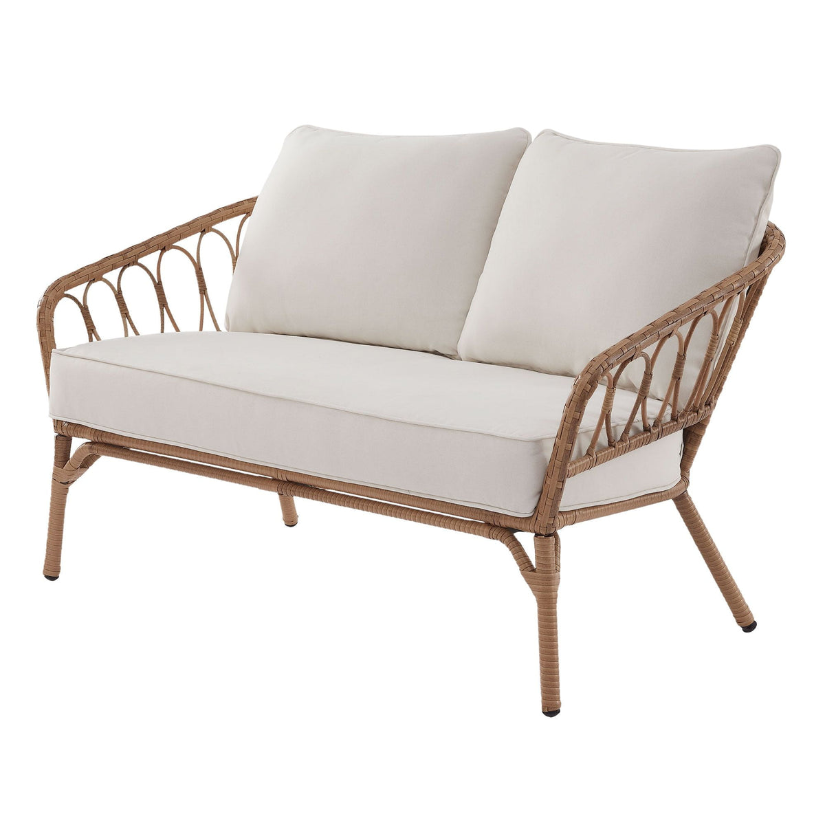 Velmora™ Willow Sage All-Weather Wicker Outdoor Loveseat and Ottoman Set, Beige