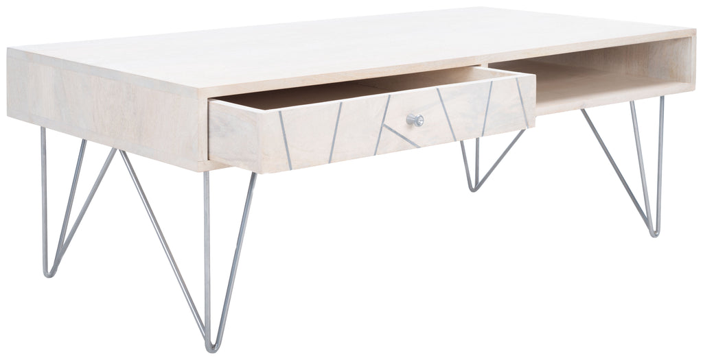 Velmora™ Marigold Mid-Century Coffee Table with Drawer, White/Silver