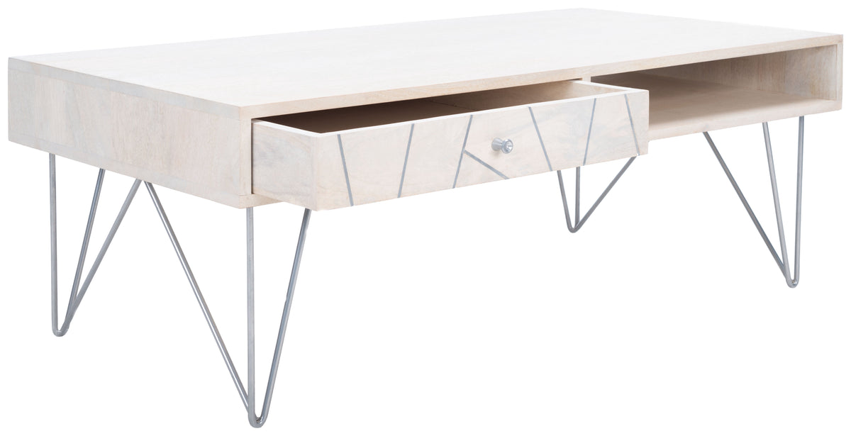 Velmora™ Marigold Mid-Century Coffee Table with Drawer, White/Silver