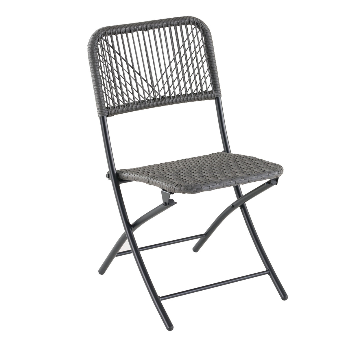 Velmora™ 3-Piece Steel and Wicker Rope Folding Outdoor Patio Bistro Set, Gray/Black