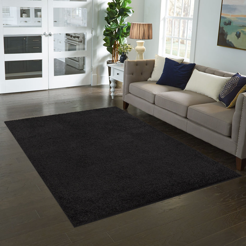 Velmora™ (3 pack) Traditional Solid Black Shag Indoor Area Rug, 5' x 7'