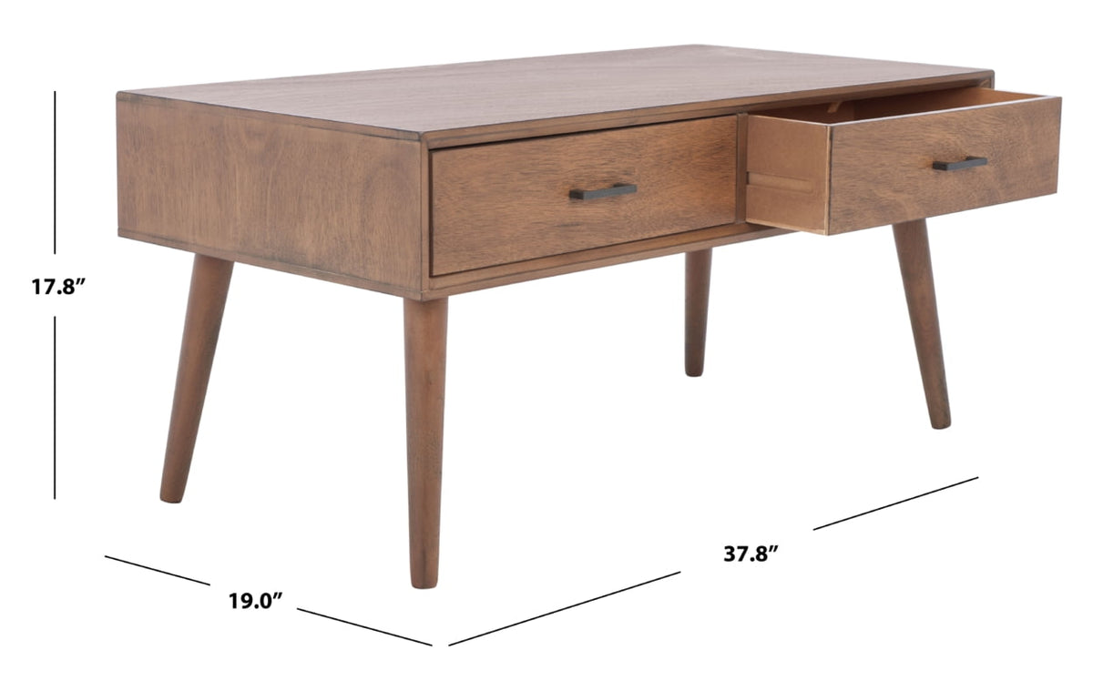 Velmora™ Mozart Mid-Century 2 Drawer Coffee Table, Brown