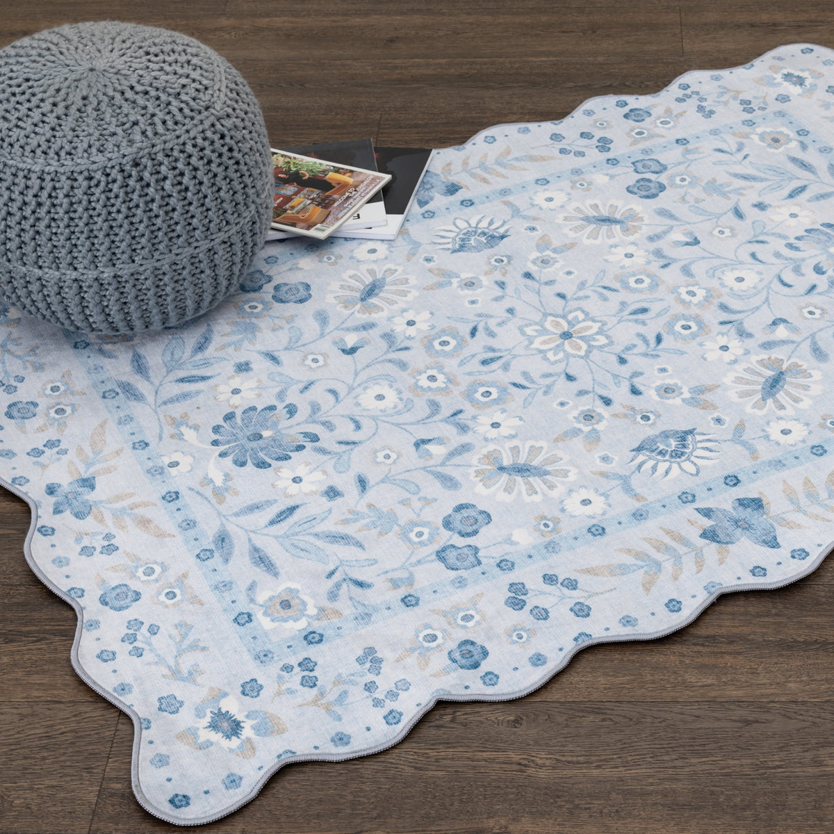 Velmora™ Blue Persian Faux Fur Scalloped Indoor Area Rug, 4 ft x 5 ft 6 in