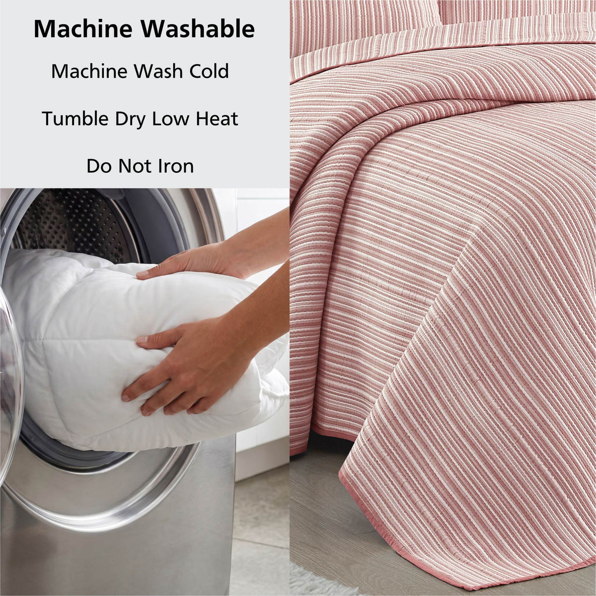 Velmora™ Essentials Full/Queen Stripe Quilt, Red Rust Coverlet, Lightweight & Reversible Bedding