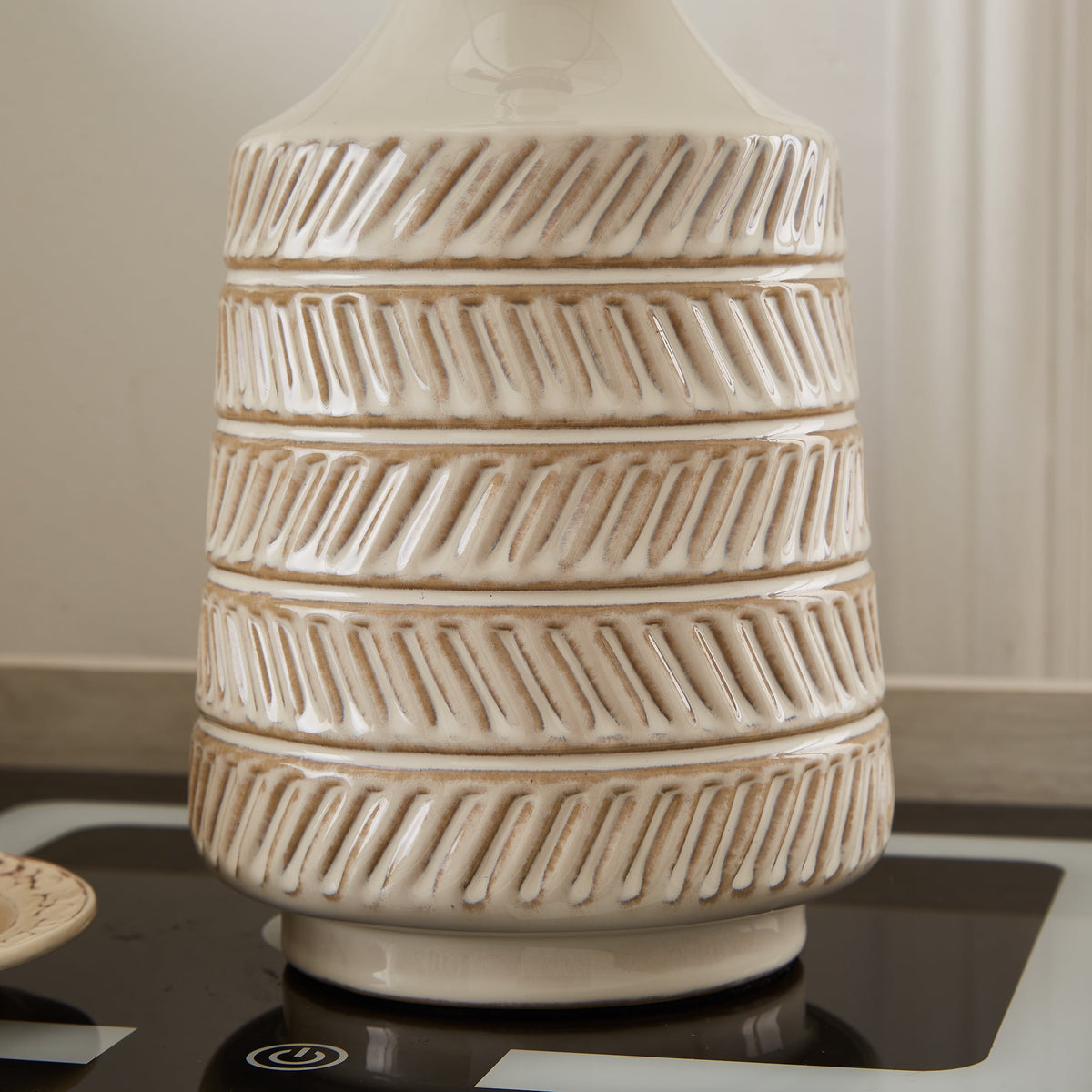 Velmora™ 17 in Reactive Glaze Ceramic Table Lamp with White Fabric Shade