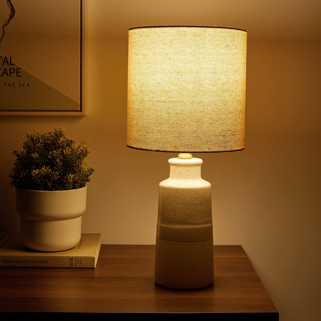 Velmora™ 17 in Reactive Glaze Ceramic Table Lamp with Off-White Shade