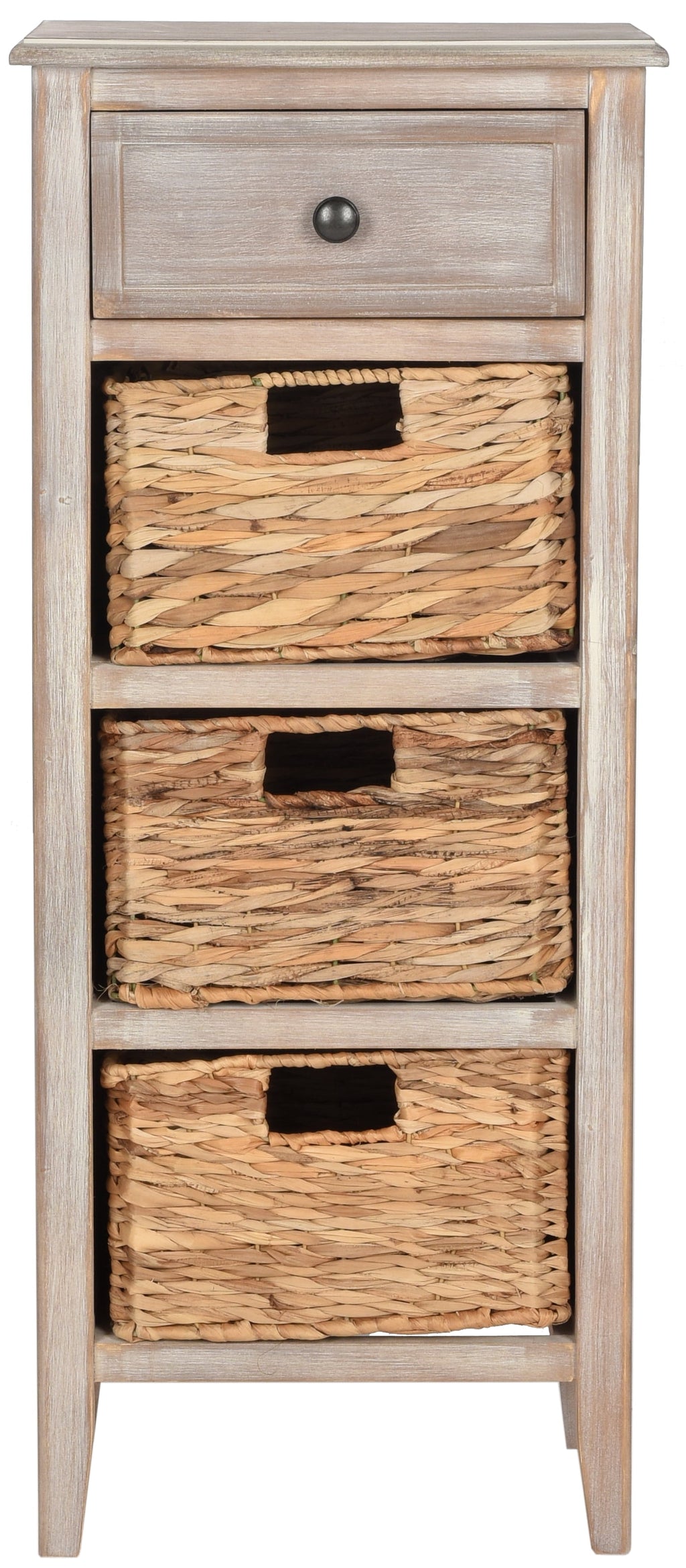 Velmora™ Michaela Nautical Side Table w/ Drawer and 3 Baskets, Vintage White