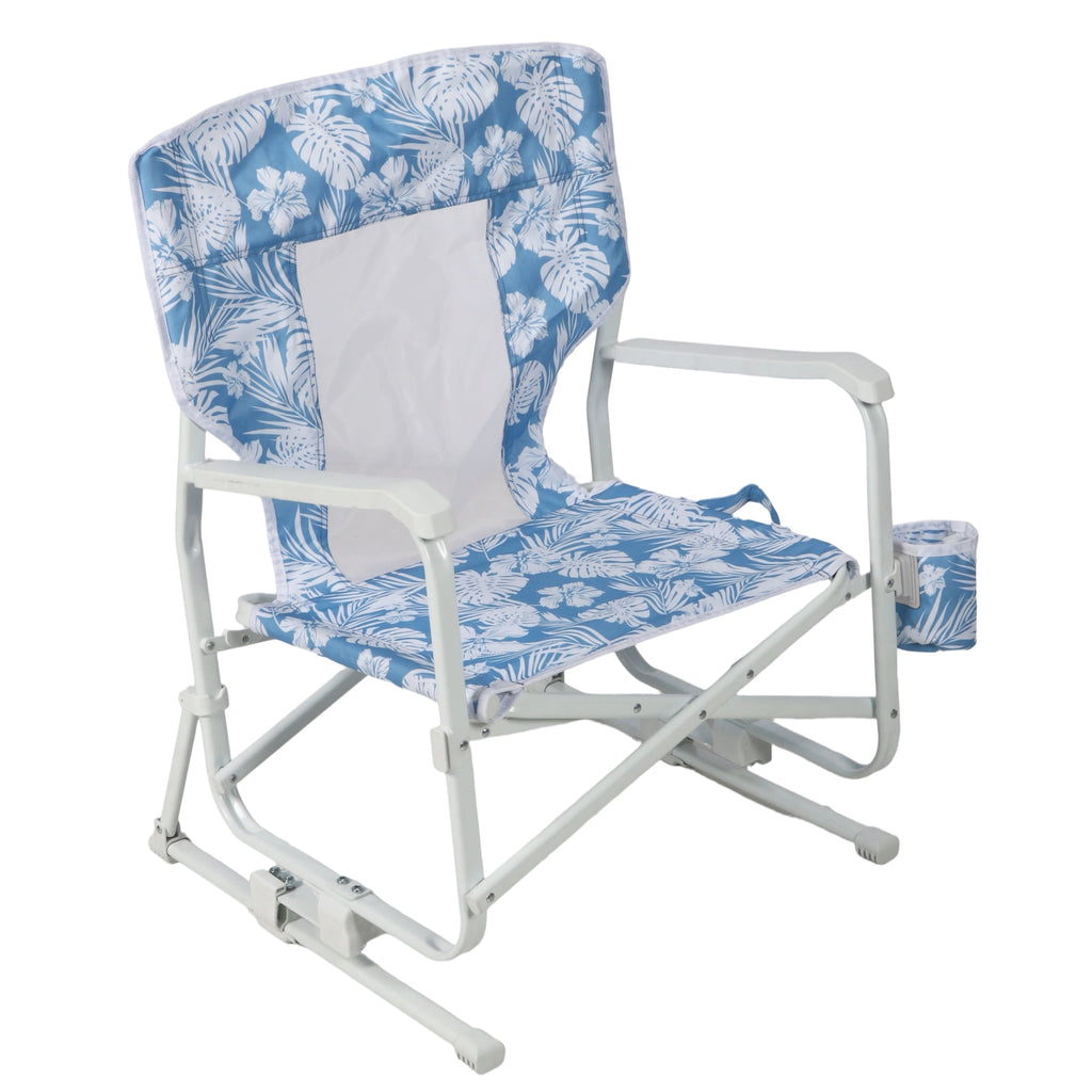 Velmora™ Low Sitting Beach Rocking Chair, Palm Print, Blue