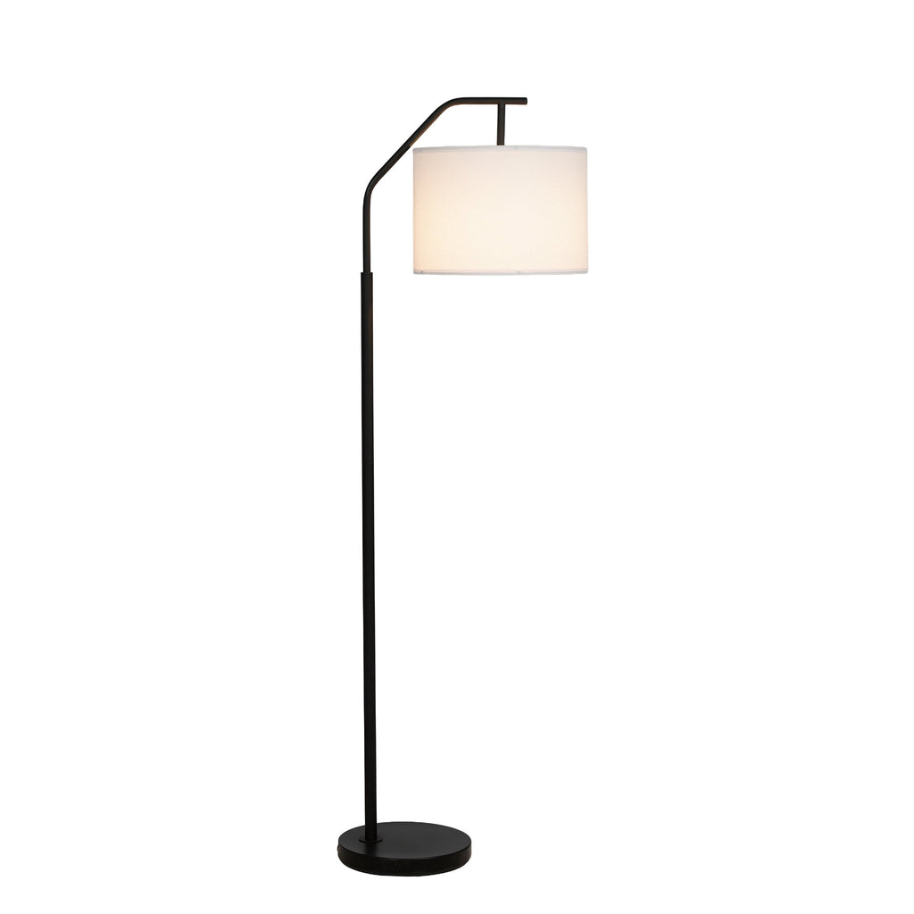 Velmora™ 62 in Black Metal Angled Downbridge Floor Lamp with White Linen Shade