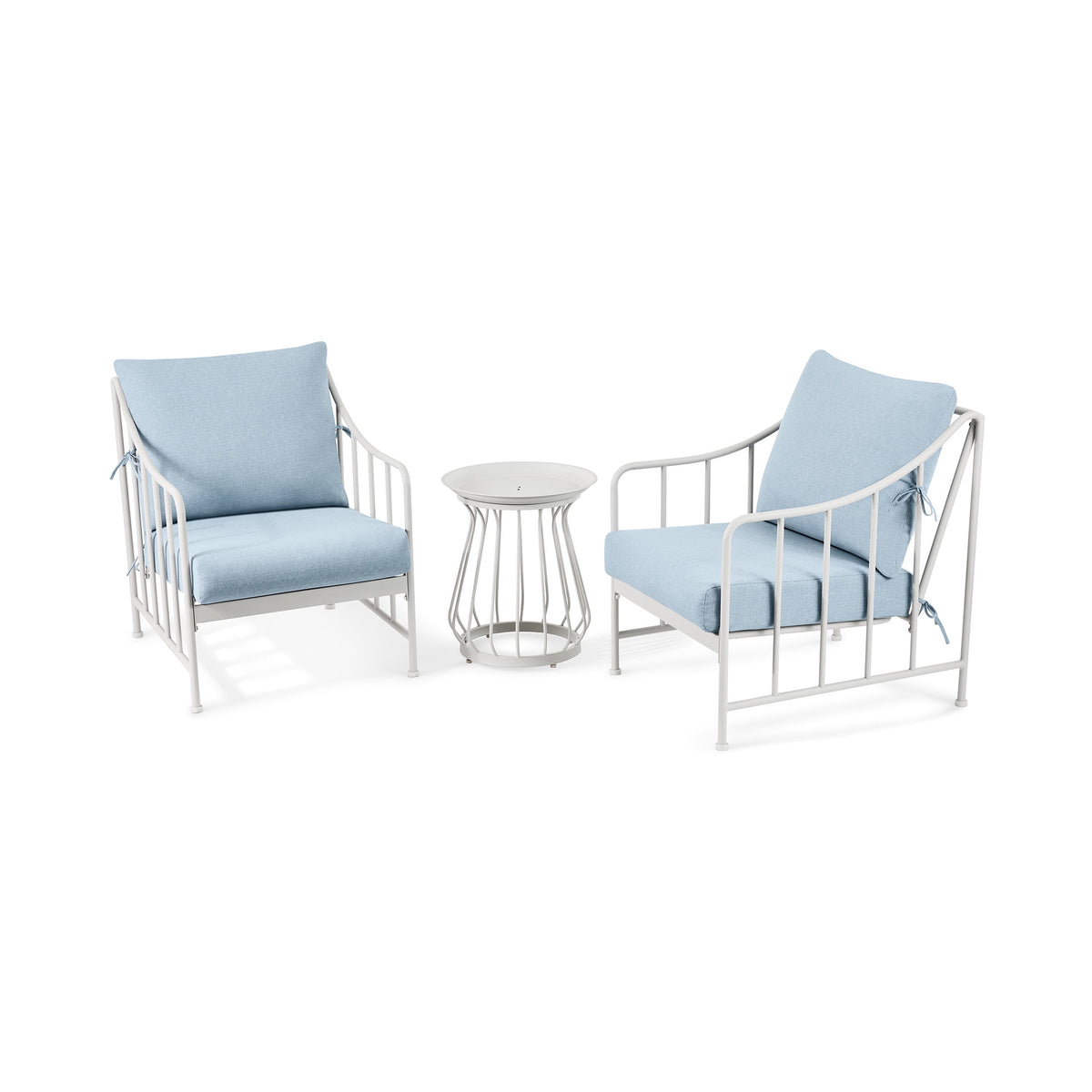 Velmora™ Aubrey 3-Piece Metal Outdoor Chat Set, White & Blue