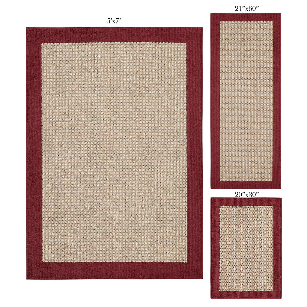 Velmora™ Faux Sisal Red Border Indoor Area Rug Set, 3 Piece