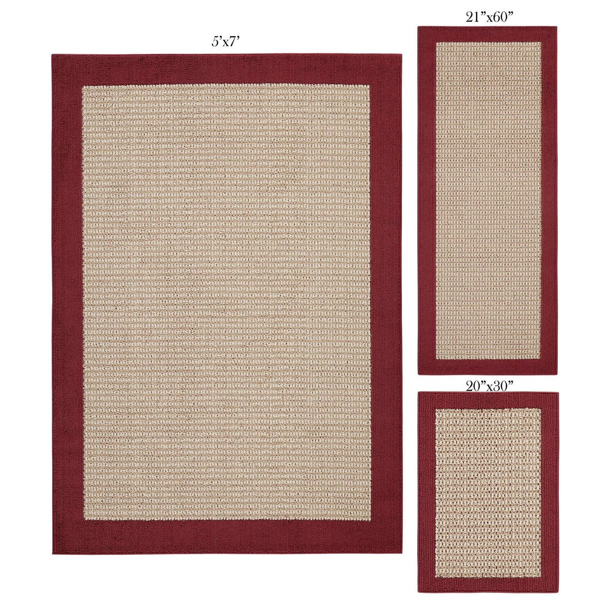 Velmora™ Faux Sisal Red Border Indoor Area Rug Set, 3 Piece