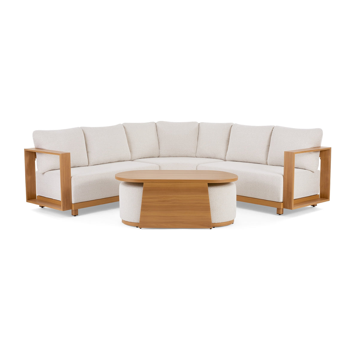 Velmora™ Juliet Outdoor Coffee Table with 2 Ottomans and Patio Cover, Beige