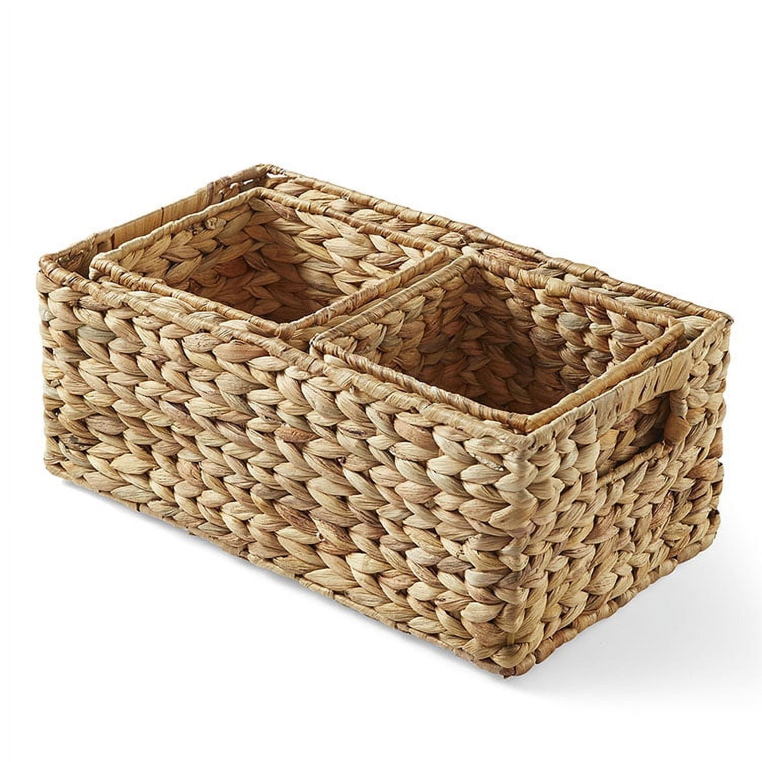 Velmora™ (2 pack) 3-Piece Natural Woven Water Hyacinth Decorative Storage Basket Set, Large Basket 16.14 in x 6.69 in x 5.9 in