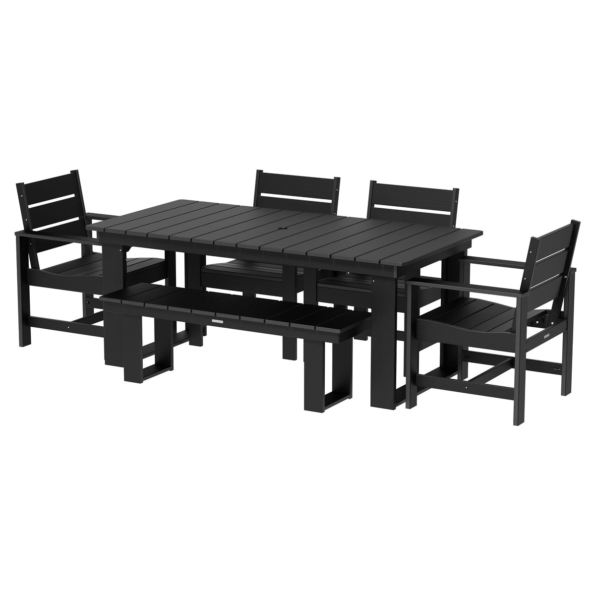 Velmora™ Ezra 6-Piece Outdoor HDPE Dining Set with Bench, Black