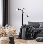 Velmora™ 3-Head Adjustable Floor Lamp, Black with White Plastic Shades, 68 in