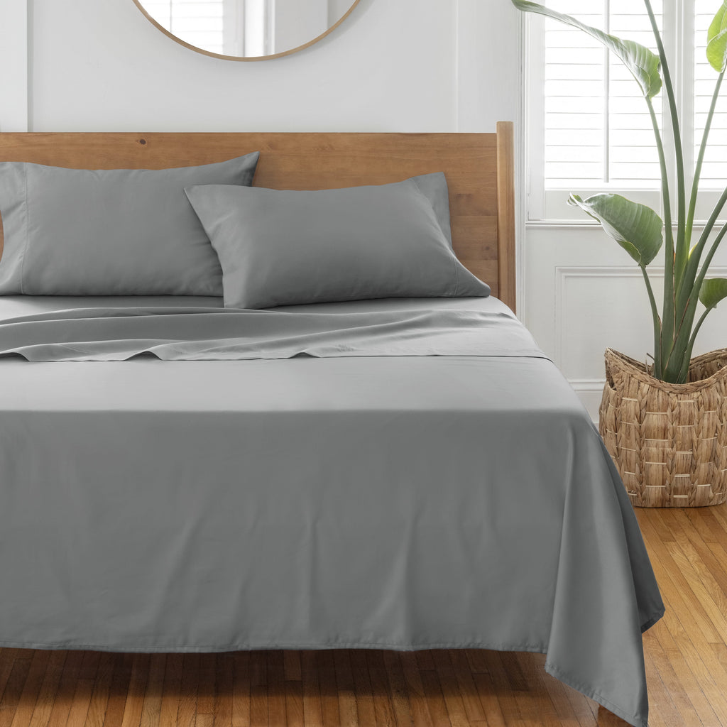 Velmora™ 4-Piece 400 Thread Count Cotton Sateen Performance Bed Sheet Set, Grey, Queen
