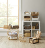 Velmora™ 2-Piece Set Natural Wood Stacking Open Front Decorative Storage Bins, 11 in x 16.5 in x 10 in