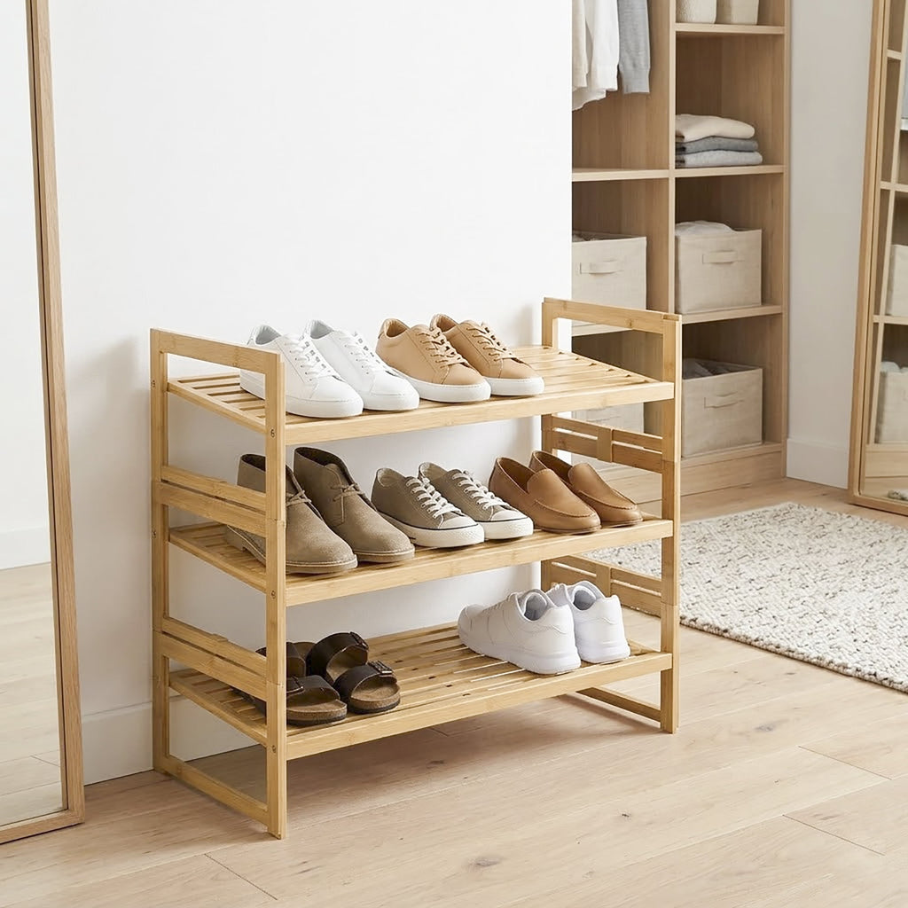 Velmora™ (2 pack) Bamboo 3-Tier Shoe Rack for 9 Pairs