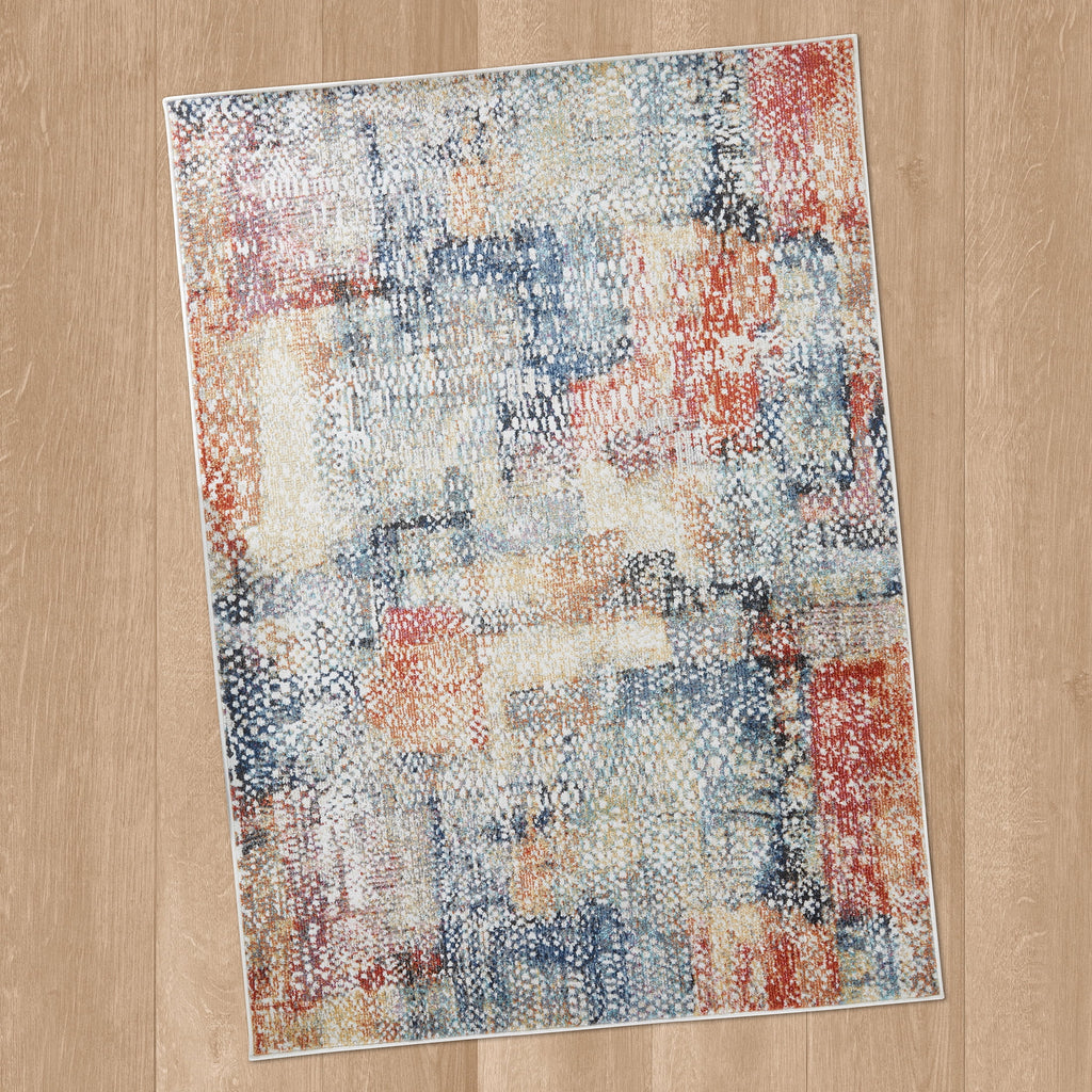 Velmora™ Modern Morgana Multi-Color 5 ft x 7 ft Olefin Area Rug with Frieze Accents