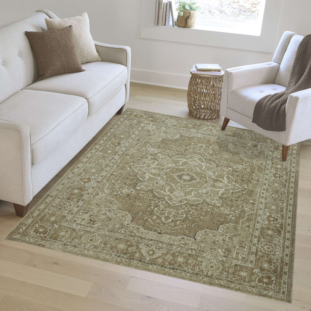 Velmora™ Traditional Plush Beige Medallion Indoor Area Rug, 7' 9" x 10'