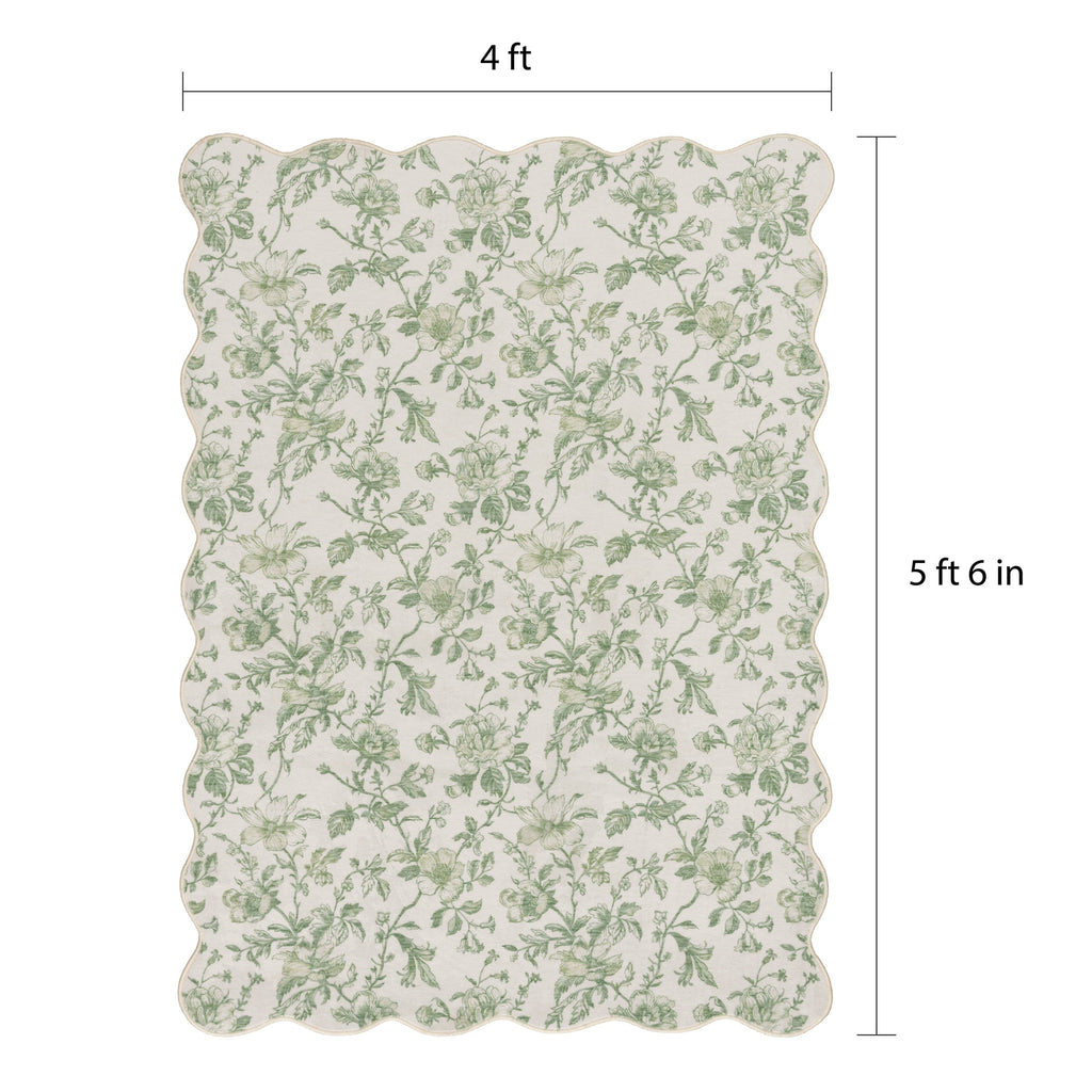 Velmora™ Green Floral Faux Fur Scalloped Indoor Area Rug, 4 ft x 5 ft 6 in