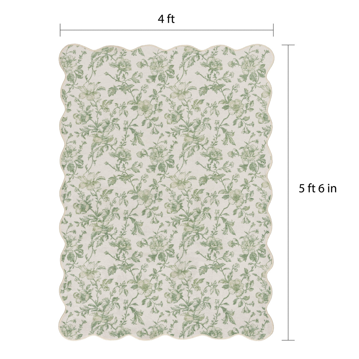 Velmora™ Green Floral Faux Fur Scalloped Indoor Area Rug, 4 ft x 5 ft 6 in