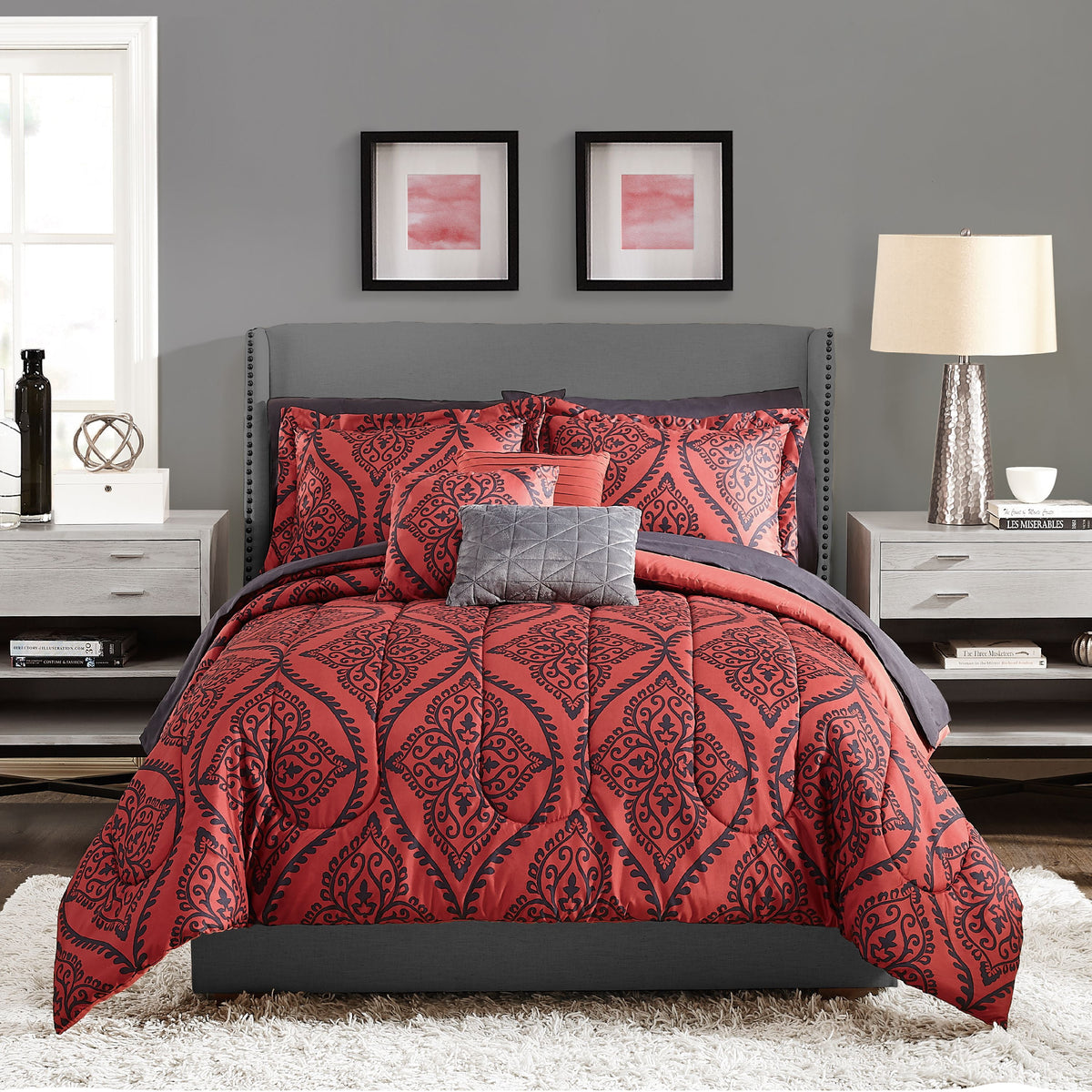 Velmora™ Reversible Marble Diamond 10-Piece Bed in a Bag Bedding Set, Queen