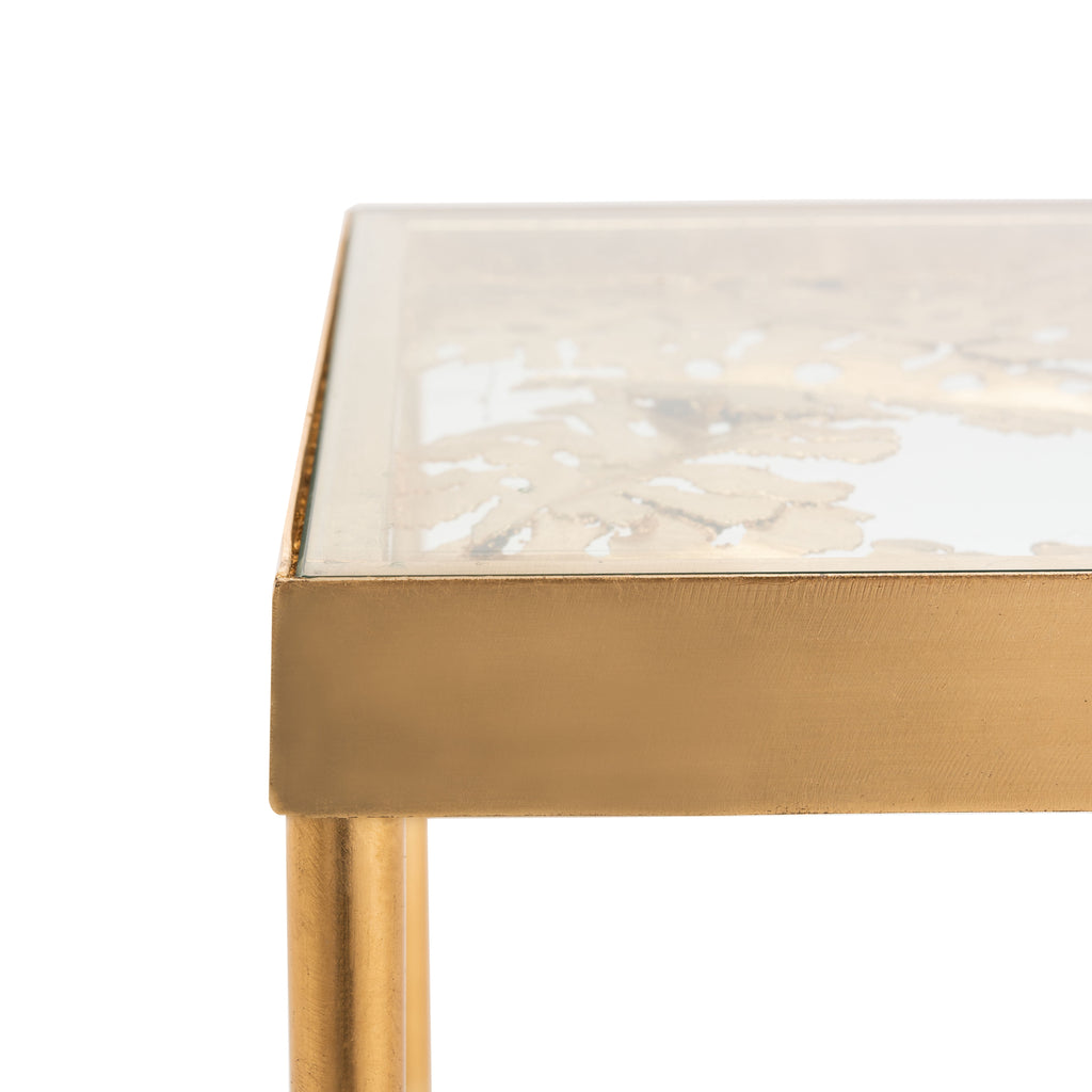 Velmora™ Leilani Modern Palm Leaf Glass Side Table, Gold Leaf