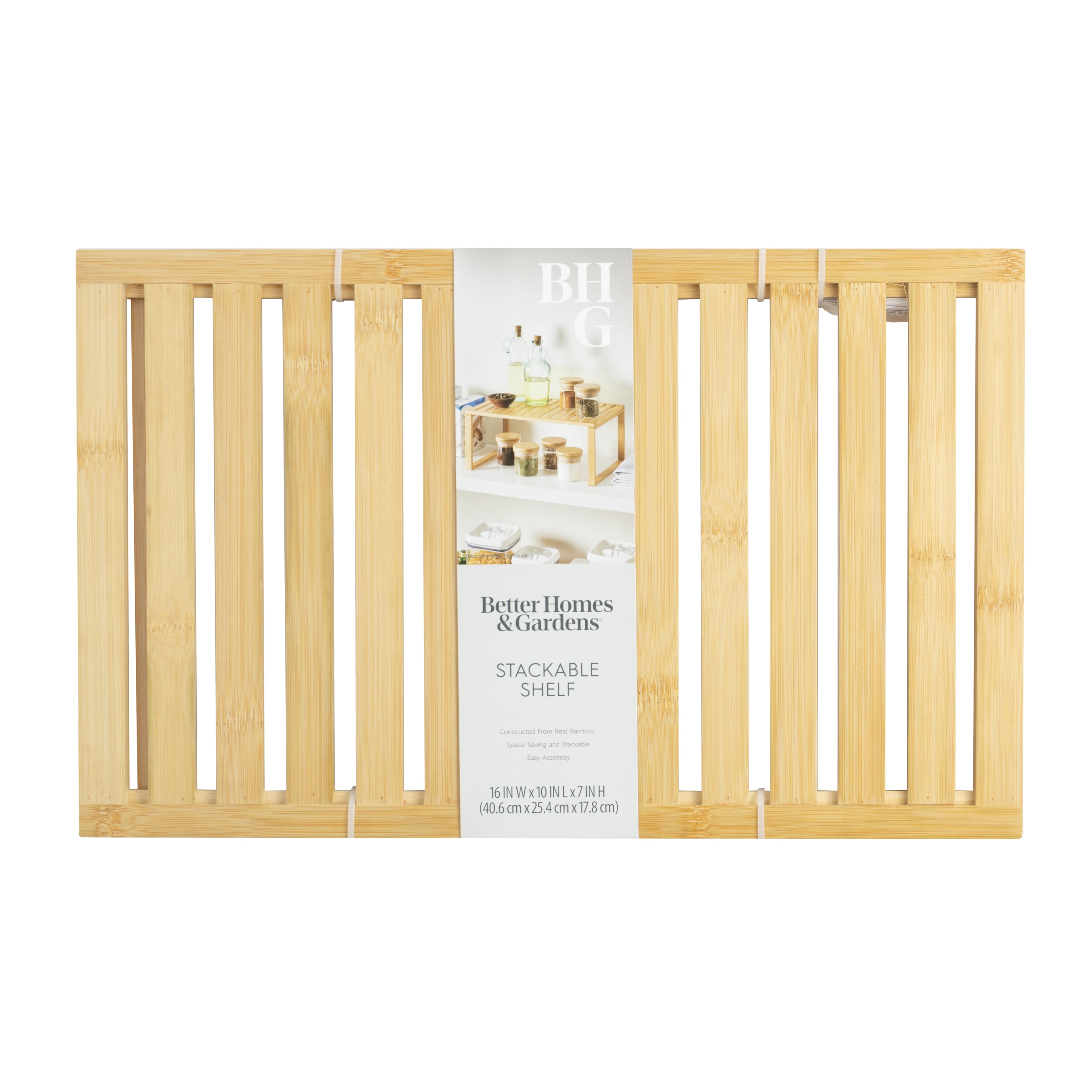 Velmora™ (2 pack) Bamboo Stackable Shelf, Natural Bamboo Color, Easy Assemble, 16 x 10 x 1.18in