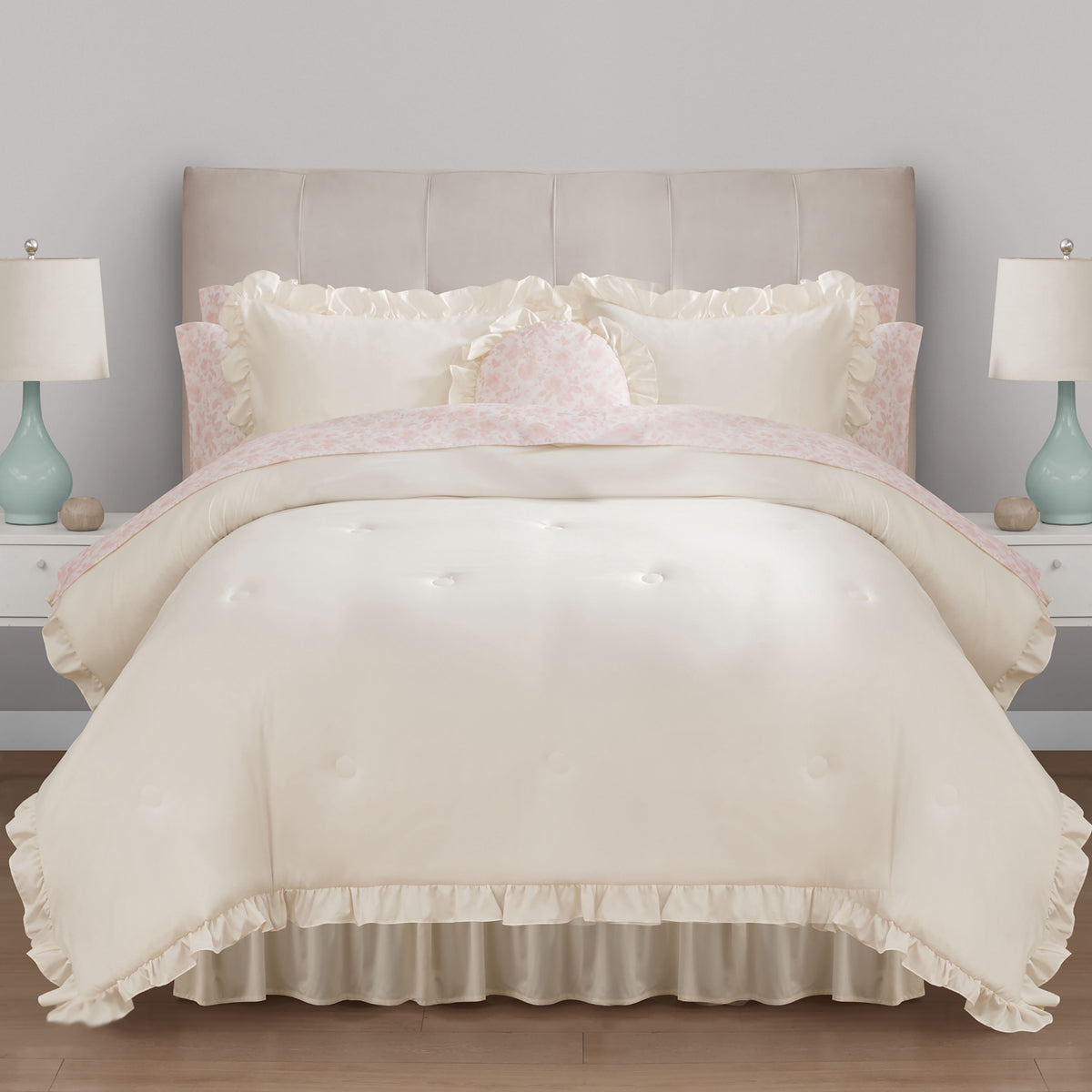 Velmora™ Reversible Bed-in-a-Bag Bedding Set, 11 Pieces, Queen, Green Floral