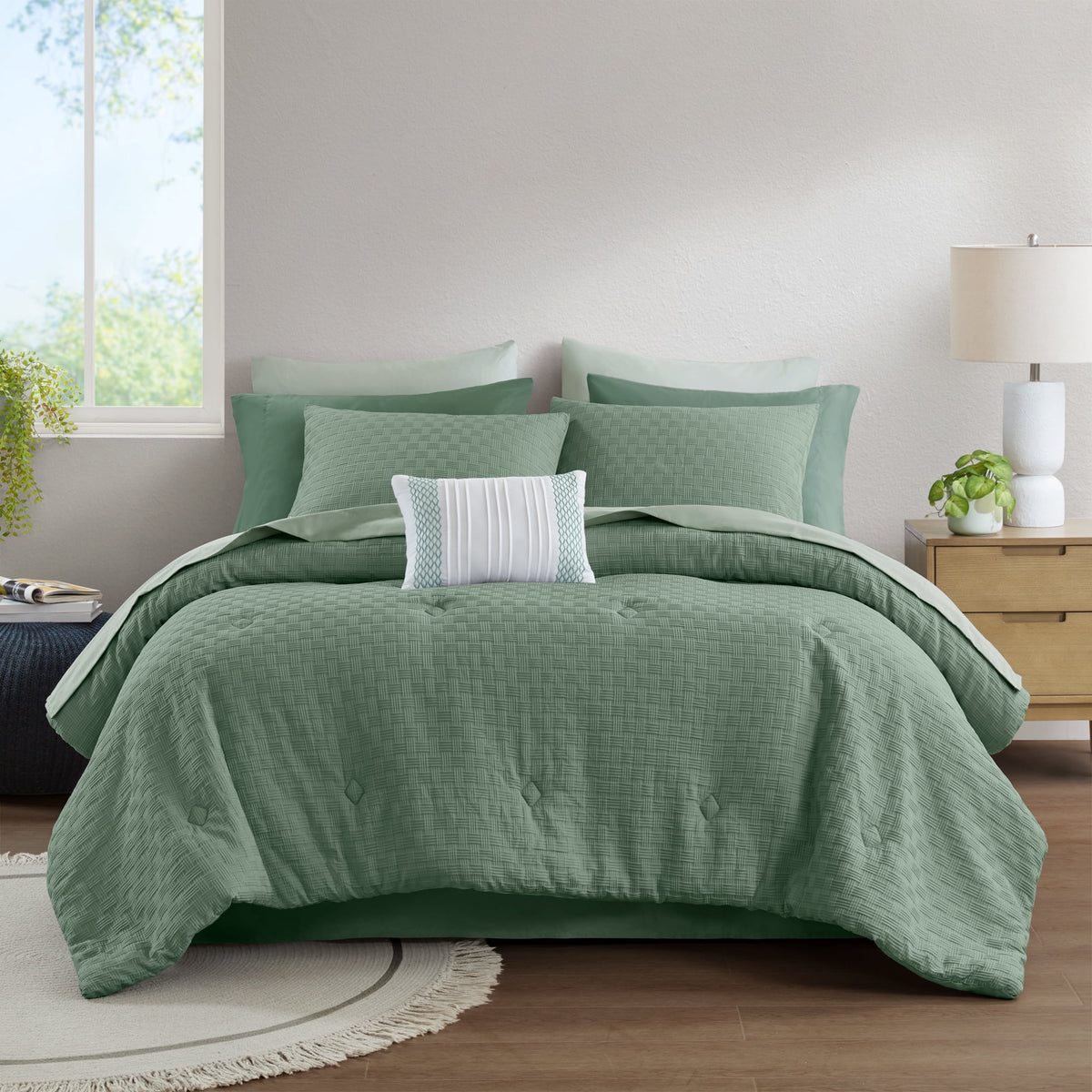 Velmora™ Reversible Bed-in-a-Bag Bedding Set, 11 Pieces, Queen, Green Floral