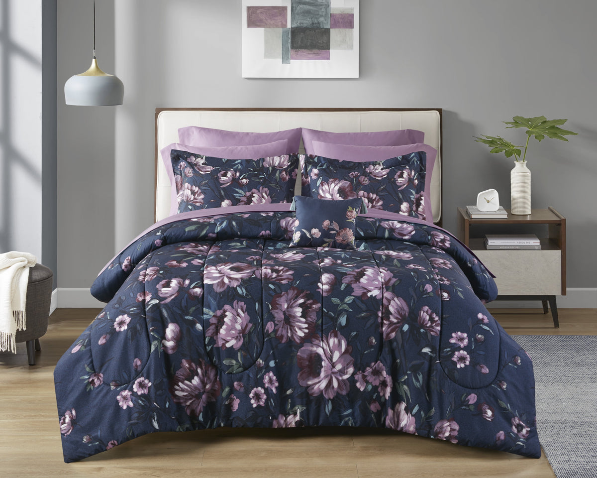 Velmora™ Reversible Bed-in-a-Bag Bedding Set, 11 Pieces, Queen, Green Floral