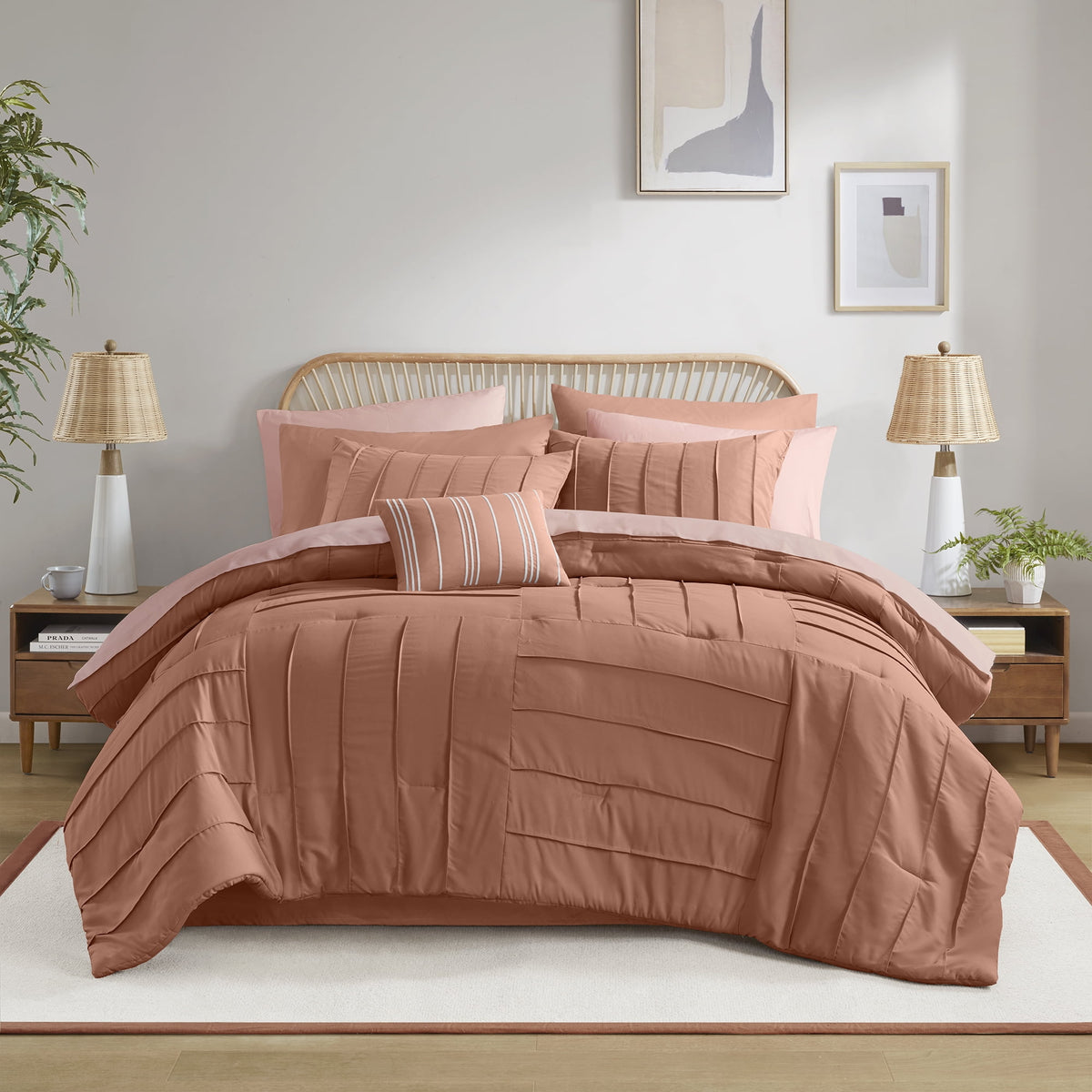 Velmora™ Reversible Bed-in-a-Bag Bedding Set, 11 Pieces, Queen, Green Floral
