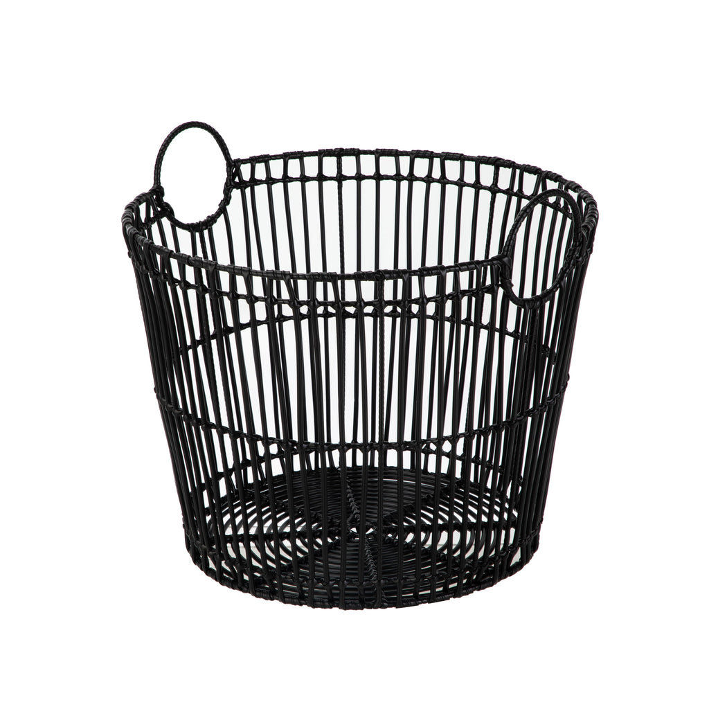 Velmora™ Large Black Poly Rattan Storage Baskets with Handles, Set of 2