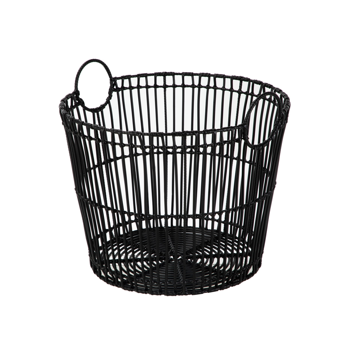 Velmora™ Large Black Poly Rattan Storage Baskets with Handles, Set of 2